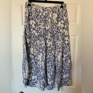 Cynthia Rowley Flowy Blue‎ & White Floral Maxi Skirt Side Pockets Large Coquette